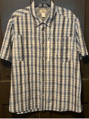 LL Bean XXL Plaid Fishing Hiking Shirt Mesh Vent ShortSleeve Lightweight Outdoor